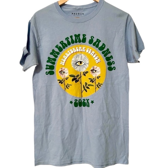 PacSun Light Blue Tee with Green Graphic - Picture 2 of 5